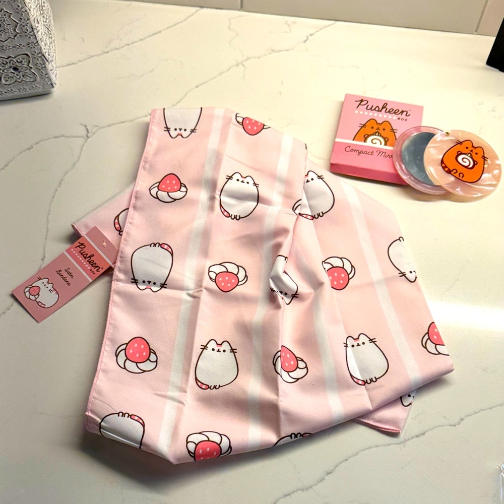 PUSHEEN BOX EXCLUSIVE!🩷 PUSHEEN Silk scarf and PUSHEEN compact mirror bundle.